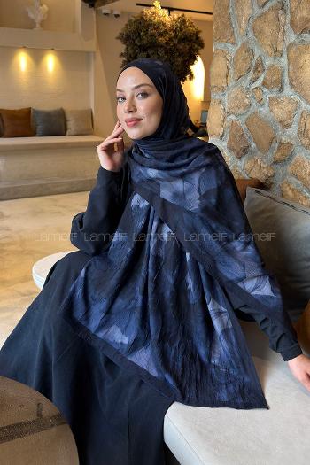 Lamelif Flower Desen Bambu Şal Lacivert