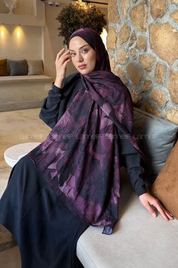 Lamelif Flower Desen Bambu Şal Mürdüm
