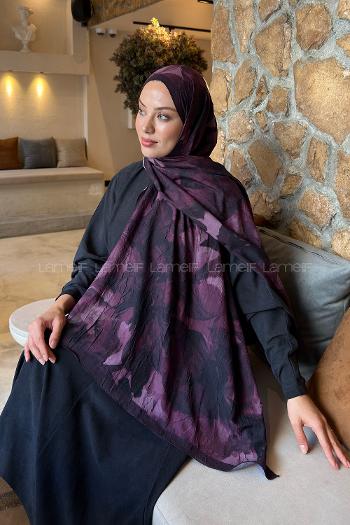 Lamelif Flower Desen Bambu Şal Mürdüm