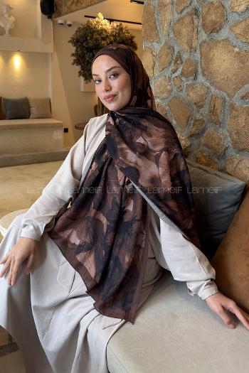 Lamelif Flower Desen Bambu Şal Sütlü Kahve