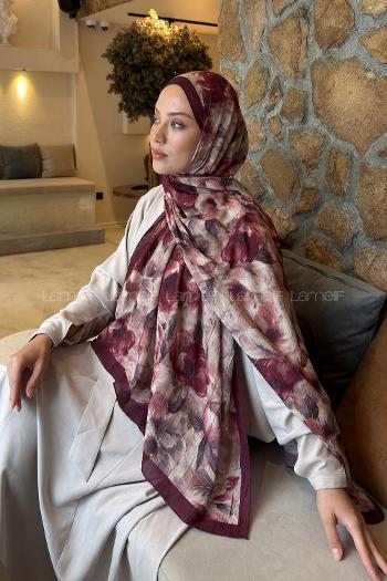 Lamelif Lotus Desen Bambu Şal Bordo