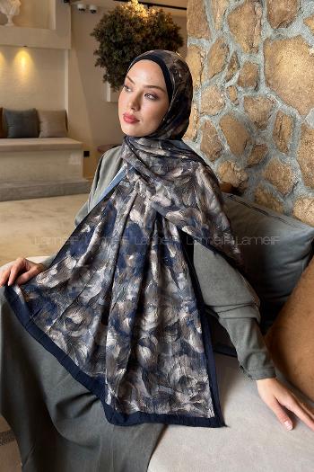 Lamelif Lotus Desen Bambu Şal Lacivert