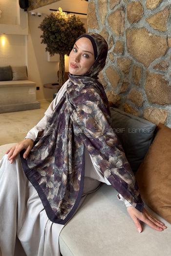 Lamelif Lotus Desen Bambu Şal Mürdüm