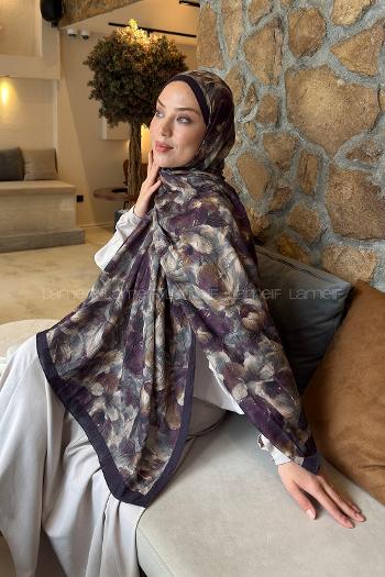 Lamelif Lotus Desen Bambu Şal Mürdüm