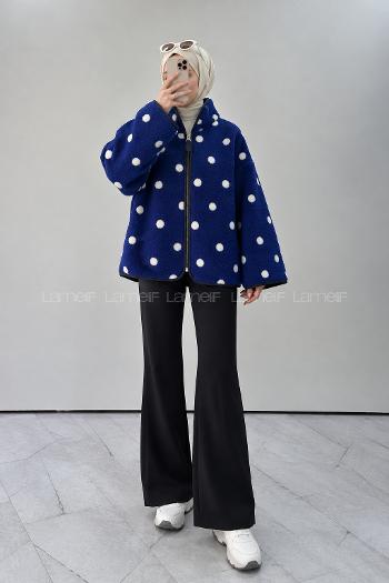 Lamelif Puantiye Desenli Polar Sweatshirt Lacivert