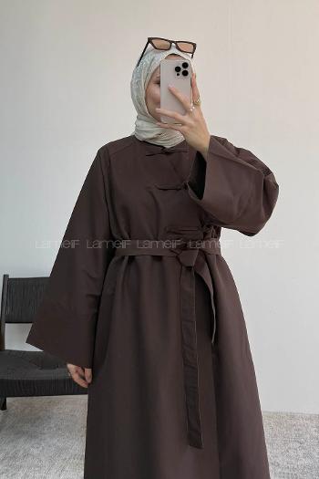 Brown Long Arm Belted Trench Coat