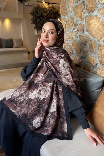 Lamelif Vintage Flower Desen Bambu Şal Siyah Kahverengi