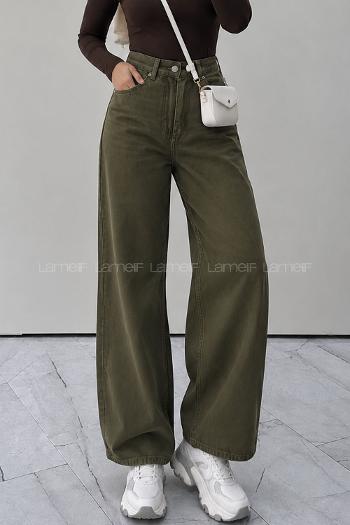 Lamelif Yüksek Bel Gabardin Fit Pantolon Haki