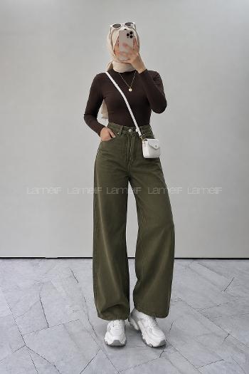 Lamelif Yüksek Bel Gabardin Fit Pantolon Haki