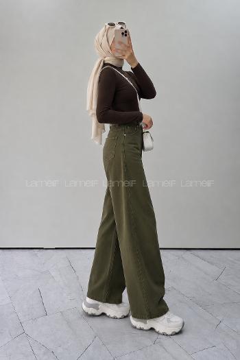 Lamelif Yüksek Bel Gabardin Fit Pantolon Haki