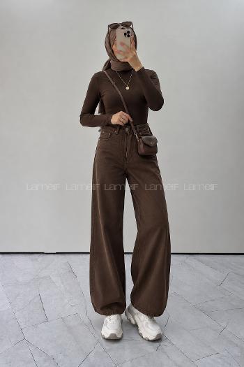 Lamelif Yüksek Bel Gabardin Fit Pantolon Kahverengi