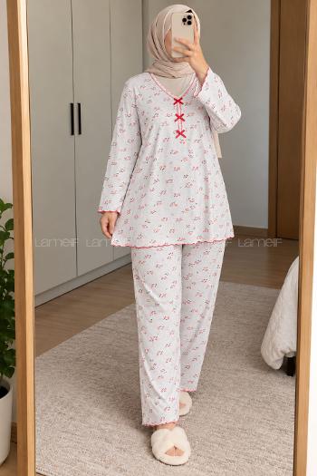 Lamelif Big Size (Büyük Beden) Çiçek Detaylı Pijama Takımı