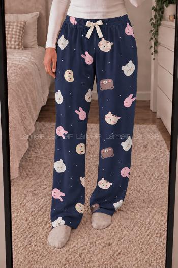 Lamelif Milan Kumaş Kedi Desenli Pijama Altı