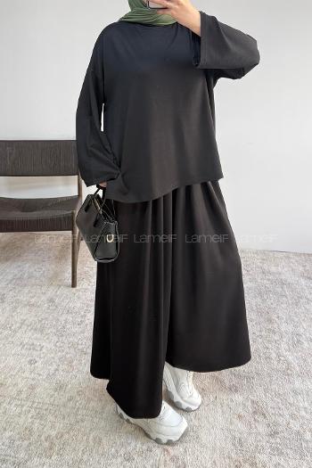 Lamelif Bisiklet Yaka Basic İkili Takım Siyah