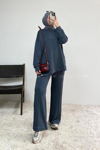 Smoked Crew Neck Long Arm Without Accessories Regular Trousers Suit
