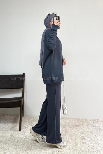 Smoked Crew Neck Long Arm Without Accessories Regular Trousers Suit