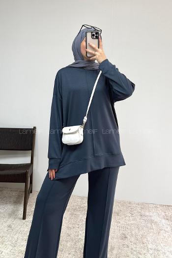 Smoked Crew Neck Long Arm Without Accessories Regular Trousers Suit