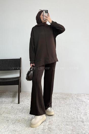 Brown Crew Neck Long Arm Without Accessories Regular Trousers Suit