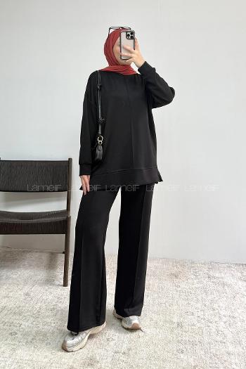 Black Crew Neck Long Arm Without Accessories Regular Trousers Suit