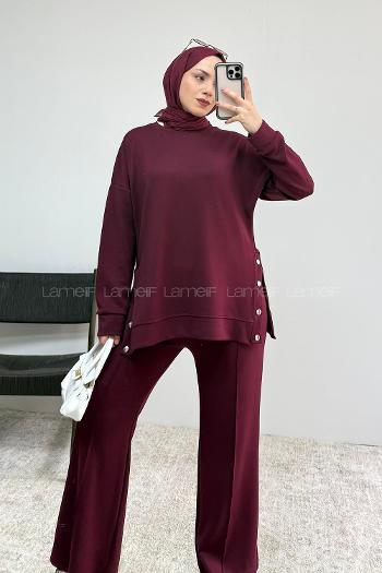 Claret Red Crew Neck Long Arm Without Accessories Regular Trousers Suit