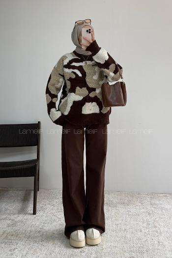 Brown Crew Neck Long Arm Jumper