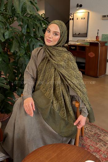 Lamelif CC Desen Aura Pamuk  Jakar  Şal Haki