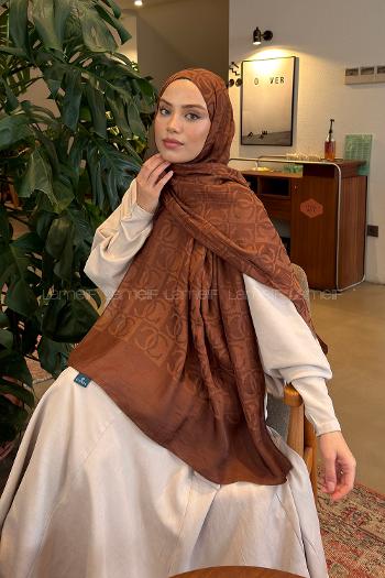 Lamelif CC Desen Aura Pamuk  Jakar  Şal Sütlü Kahve