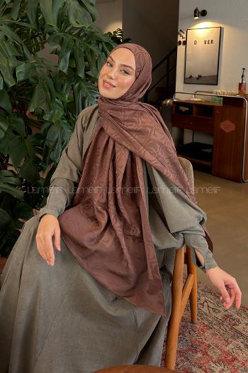 Lamelif CC Desen Aura Pamuk  Jakar  Şal Tozlu Kahve