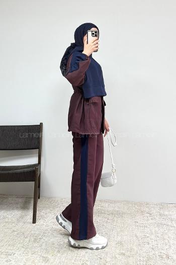 Plum Neckband Hood Neck Long Arm With Zipper Regular Trousers Suit