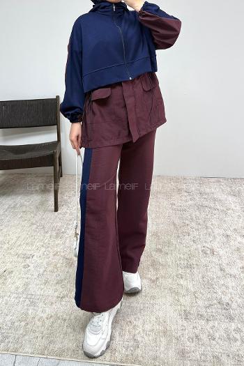 Plum Neckband Hood Neck Long Arm With Zipper Regular Trousers Suit