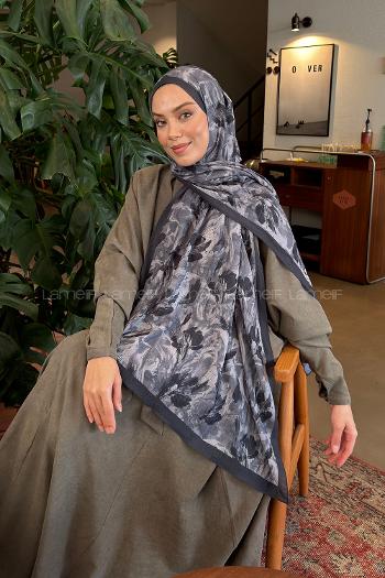 Lamelif Leaf Flower Desen Bambu Şal Antrasit