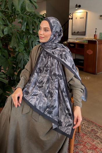 Lamelif Leaf Flower Desen Bambu Şal Antrasit