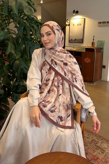 Lamelif Leaf Flower Desen Bambu Şal Kahverengi