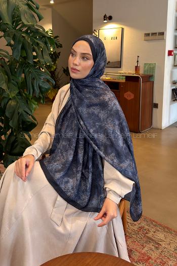 Lamelif Sarmaşık Desen Bambu Şal Lacivert