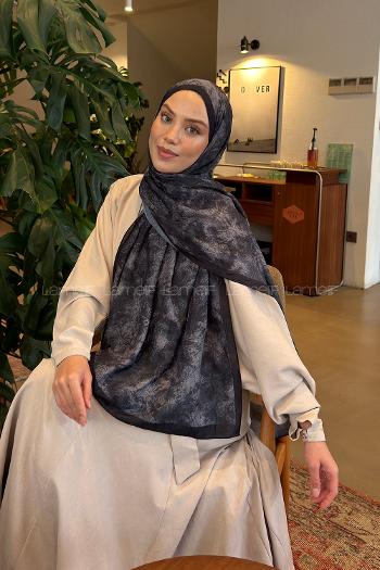 Lamelif Sarmaşık Desen Bambu Şal Siyah Gri