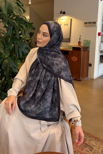Lamelif Sarmaşık Desen Bambu Şal Siyah Gri