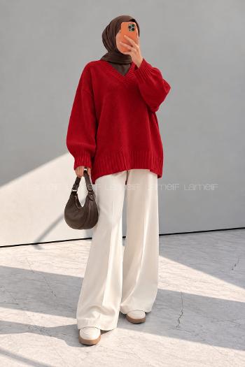 Red V Neck Long Arm Jumper