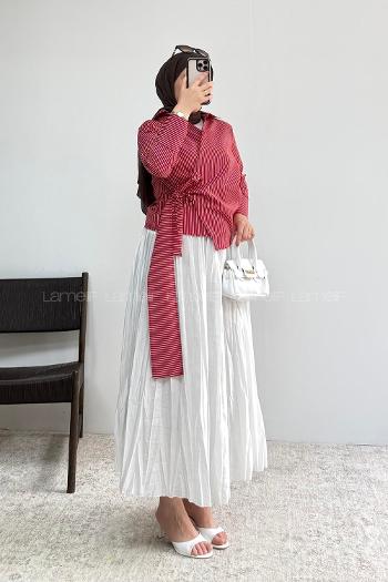 Claret Red Shirt Collar Long Arm Cotton Unprinted Shirt