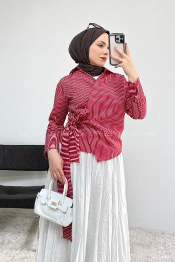 Claret Red Shirt Collar Long Arm Cotton Unprinted Shirt