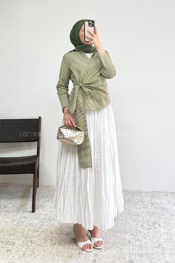 Khaki Shirt Collar Long Arm Cotton Unprinted Shirt