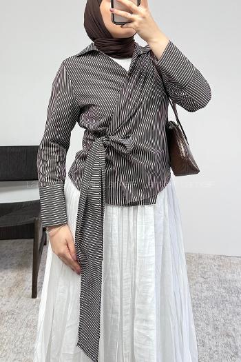 Brown Shirt Collar Long Arm Cotton Unprinted Shirt