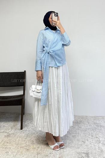 Blue Shirt Collar Long Arm Cotton Unprinted Shirt