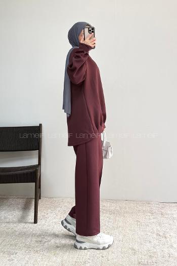 Lamelif Bisiklet Yaka Önü Çımalı İkili Takım Mürdüm