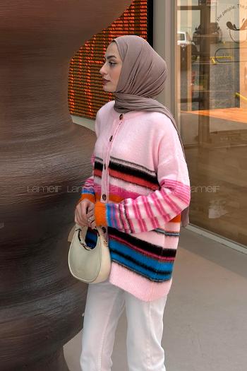 Lamelif Bisiklet Yaka Yumoş Triko Hırka Pembe