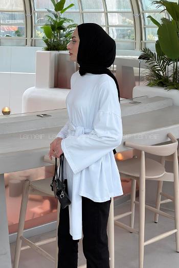 Lamelif Kemer Bağlamalı Tunik Beyaz