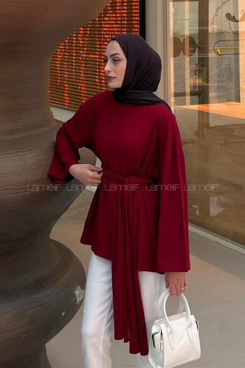 Lamelif Kemer Bağlamalı Tunik Bordo
