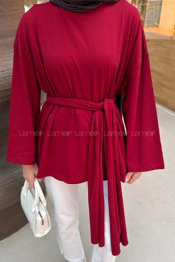 Lamelif Kemer Bağlamalı Tunik Bordo