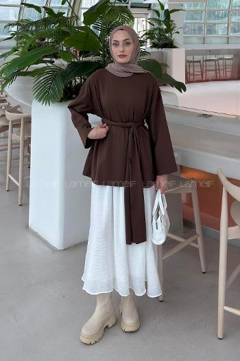 Lamelif Kemer Bağlamalı Tunik Kahverengi