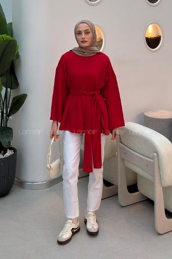 Lamelif Kemer Bağlamalı Tunik Kırmızı