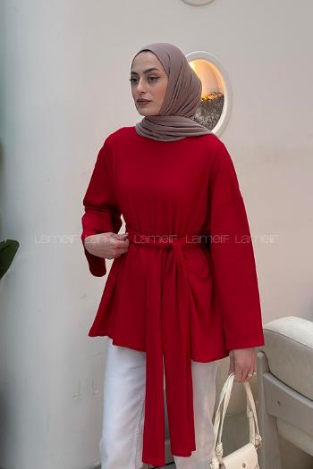 Lamelif Kemer Bağlamalı Tunik Kırmızı